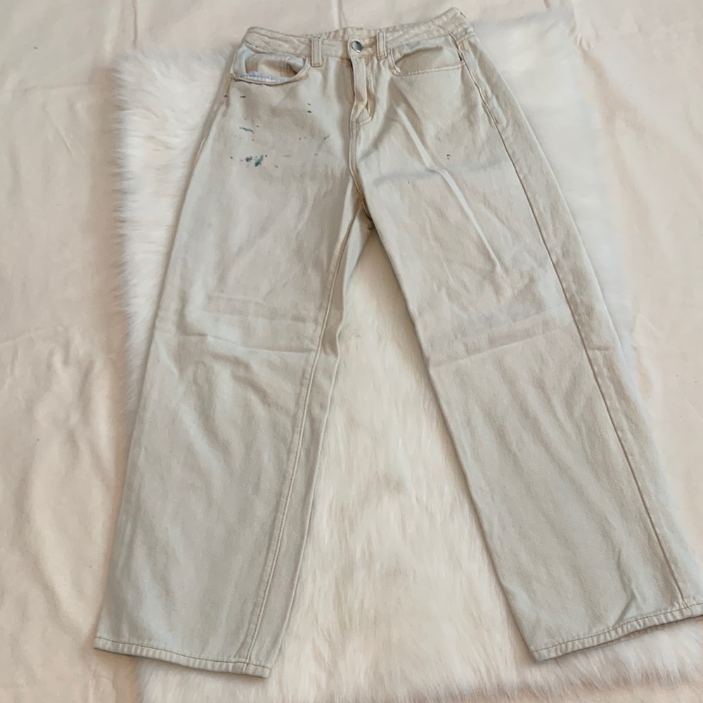 Women's Cream Straight Leg Twirl Jeans Juniors Small Preowned
